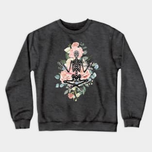 Meditating Skeleton Floral Background Crewneck Sweatshirt